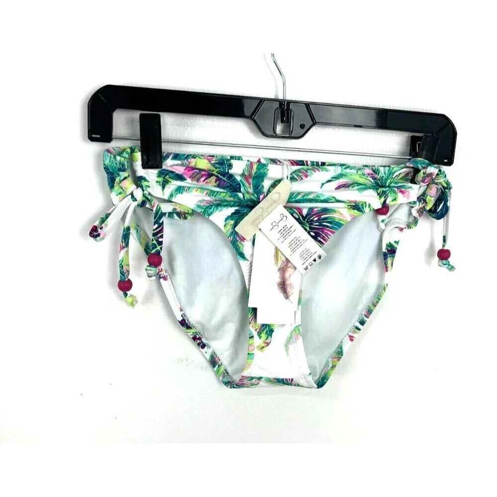 New Jessica Simpson Women Sz M Bikini Bottom Hipster Multicolor Floral Side Tie - Picture 3 of 8